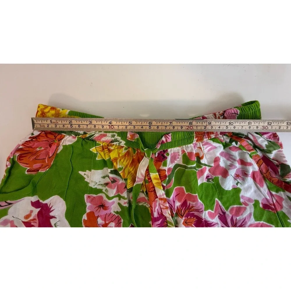 Floral Tropical Shorts Green Pink Boho Resort Beach Pull On Cotton Blend Pockets - Picture 7 of 9